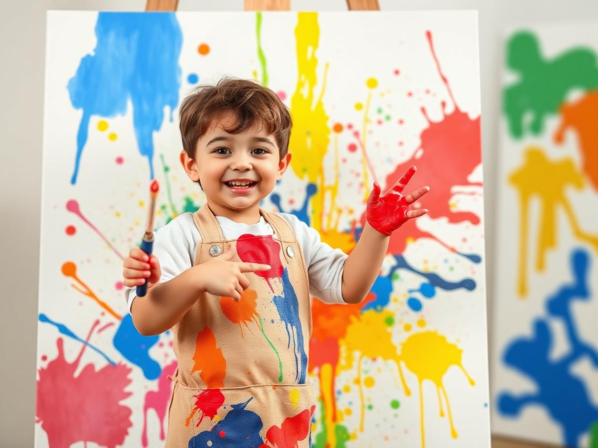 Niño pintando con colores vivos en un caballete